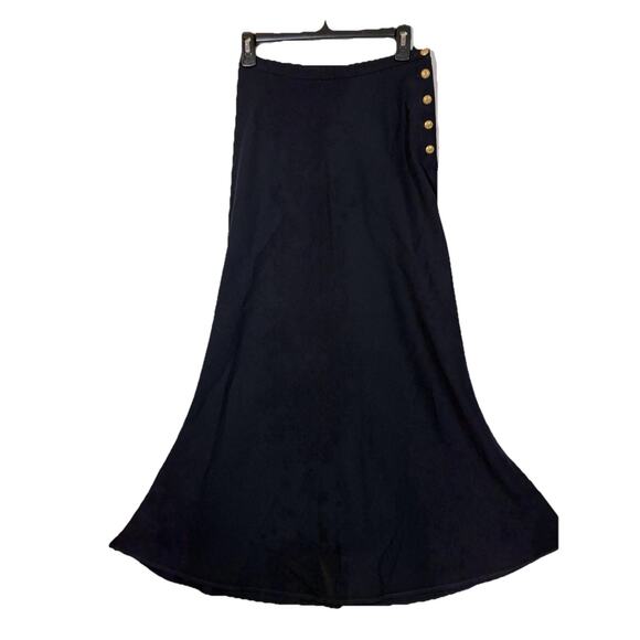 Lauren Ralph Lauren Navy Blue Wool Maxi Skirt Size 6 Gold Buttons USA Made Prep - Picture 1 of 11